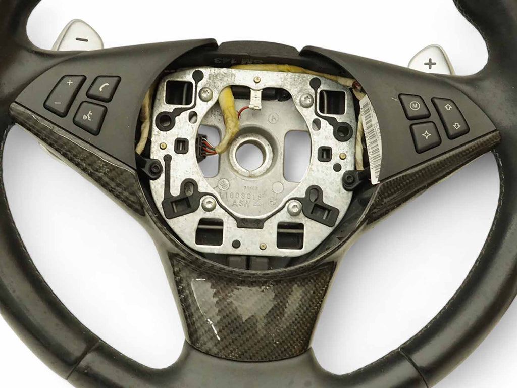  2006 - 2010 BMW M6 E64 E63 CARBON FIBER TRIM COVER PANEL STEERING WHEEL LEATHER, used